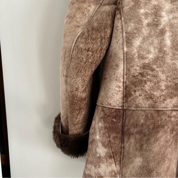 Vintage Sheepskin Shearling Suede Leather Aviator Bomber Jacket - Picture 12 of 17